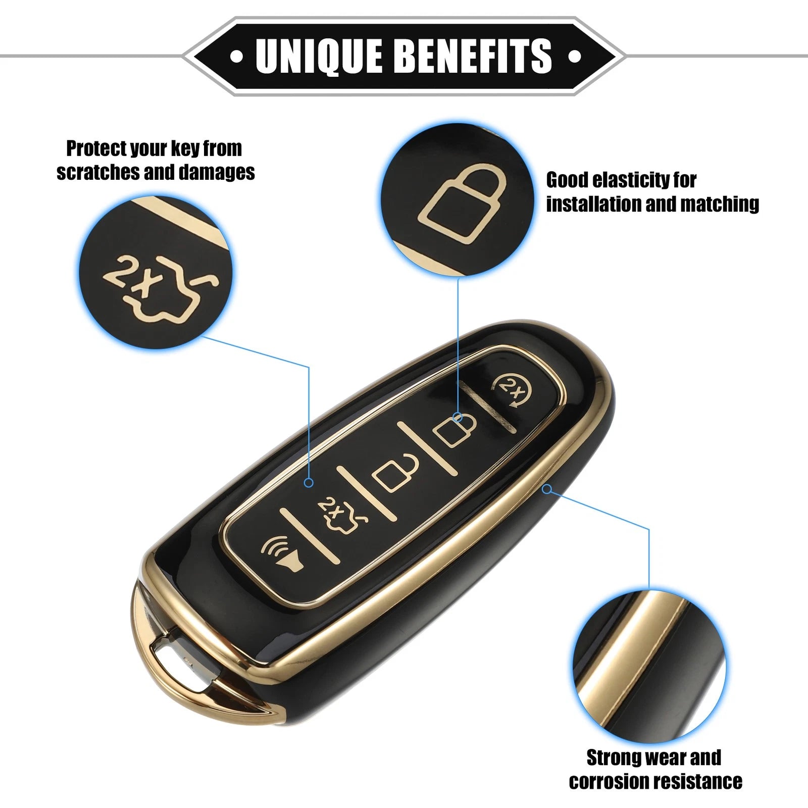 5 Buttons Key Fob Cover for Ford Escape, Lincoln (TPU, Black)