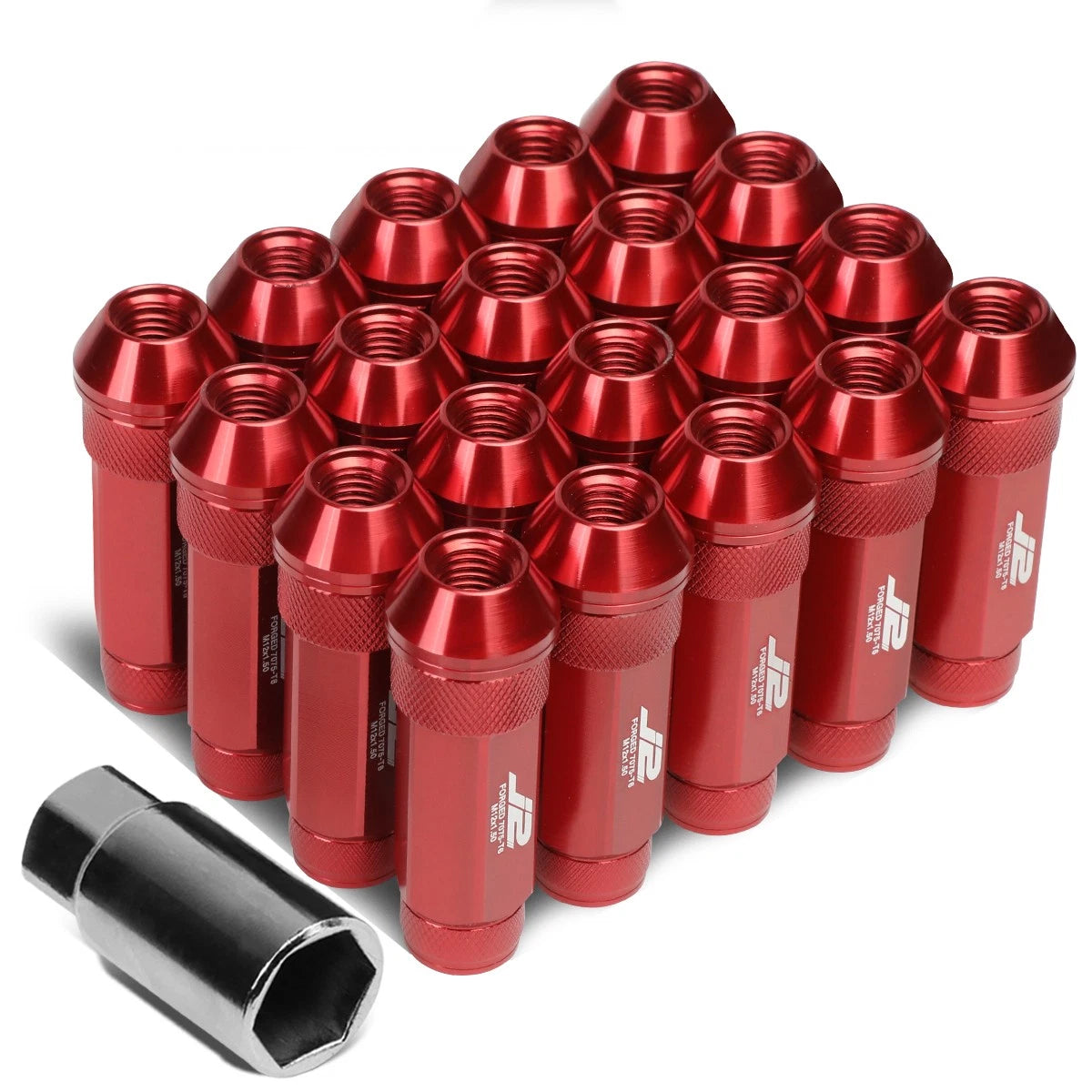 20 Pcs J2 7075 Forged Aluminum M12 x 1.5 Open-End Lug Nut Set w/Key Red for