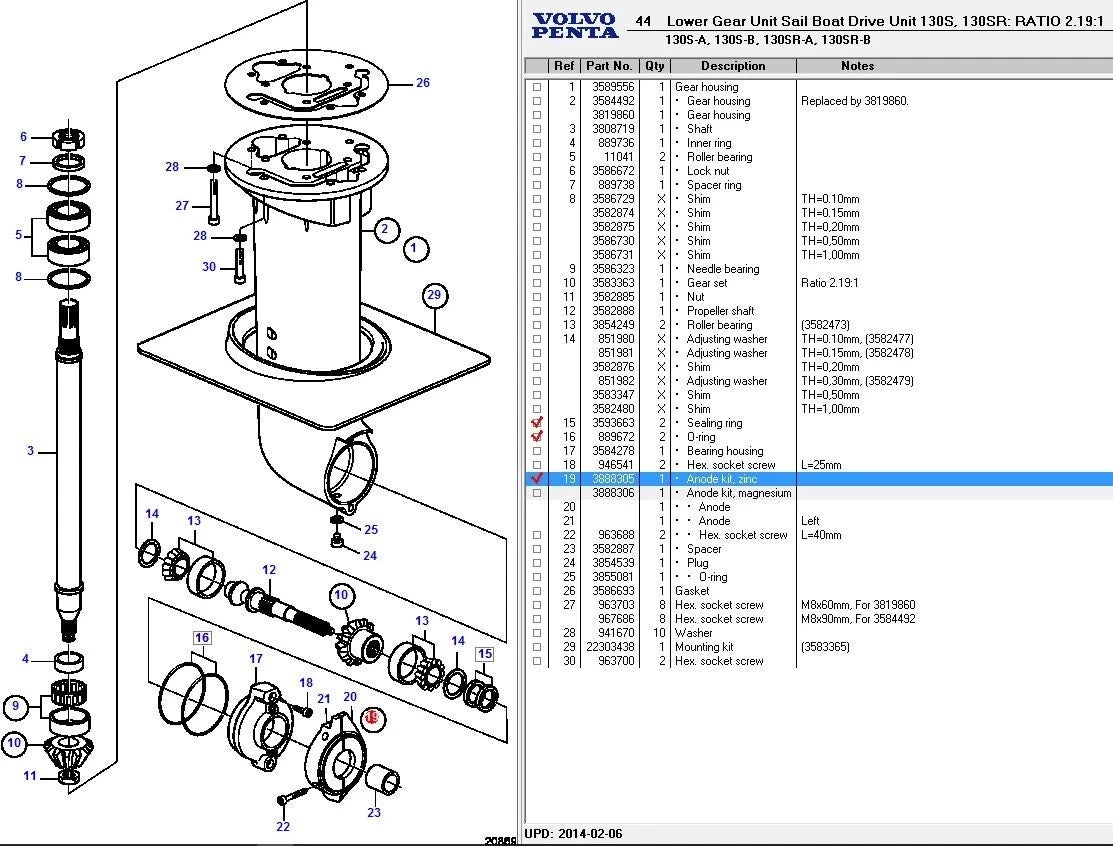 Sealing Kit for Volvo Penta 120S, 130S, 150S, MS25 (3593663, 873108)
