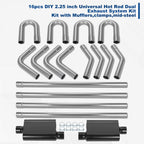 Exhaust System Kit 2.25" Universal Straight U-Bend 18pcs Pipes with Mufflers