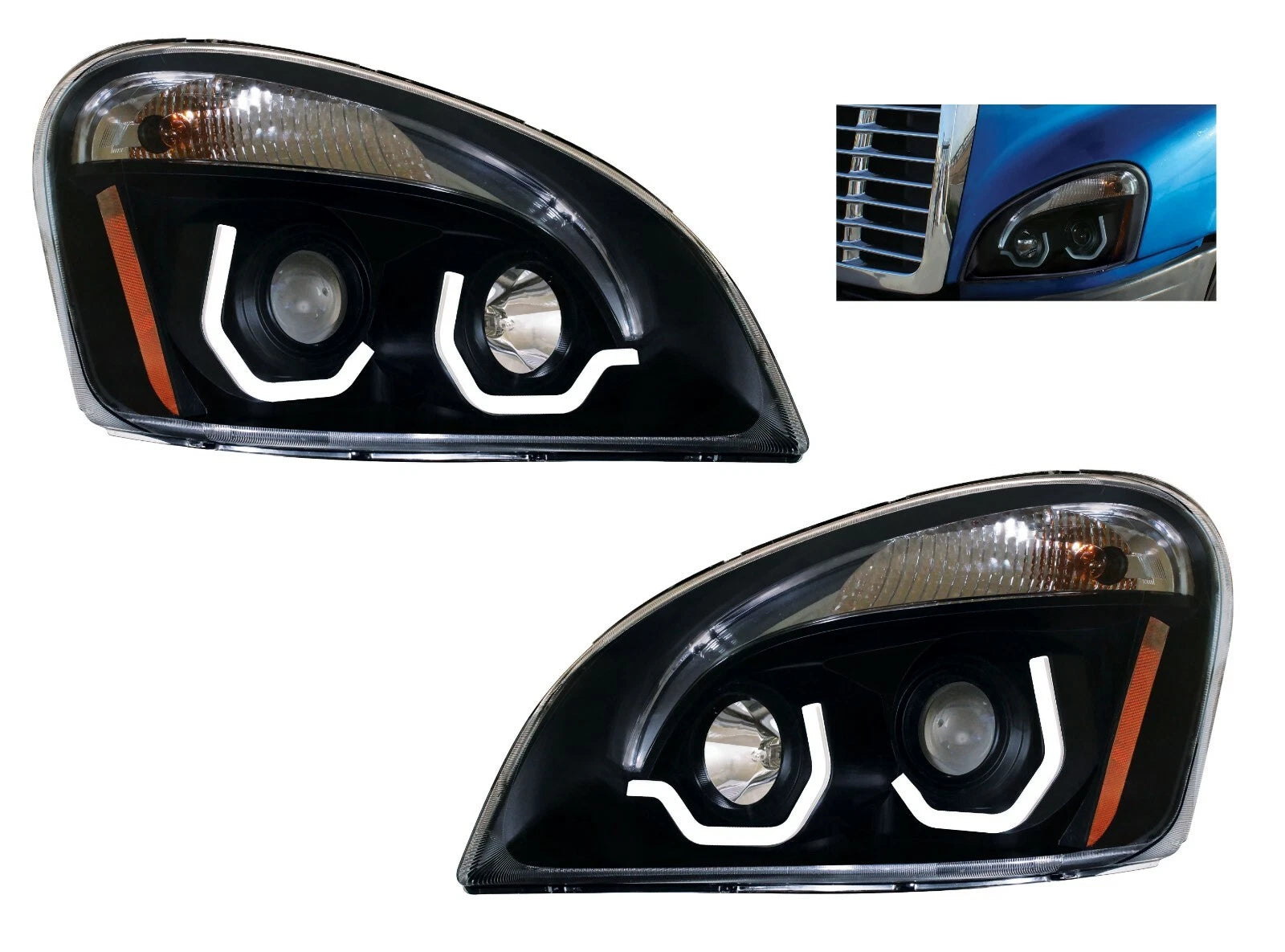 Blackout Headlights with LED Position Lights for Freightliner Cascadia (2018–2024)