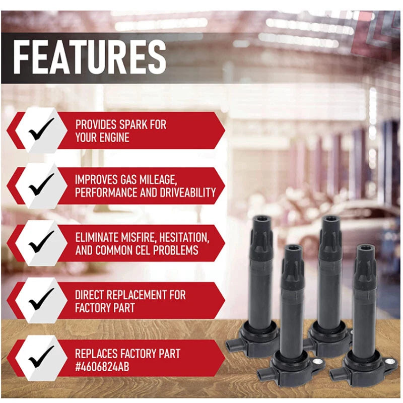 4X Ignition Coils + 4X Spark Plugs for Dodge Journey Jeep Compass (2009–2019) UF557
