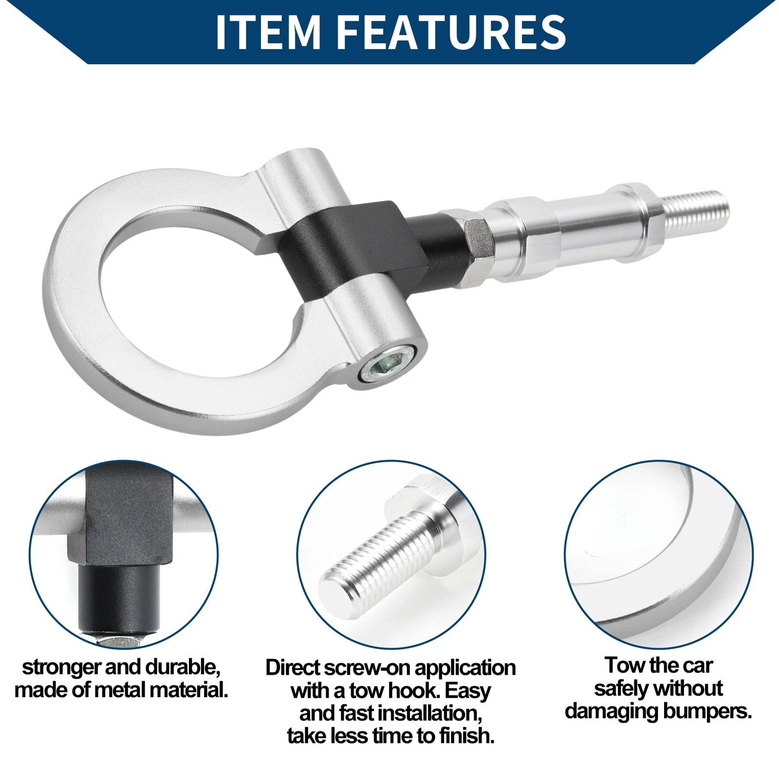 Tow Hook for Honda S2000 (2000–2009) - Metal Towing Ring, Silver