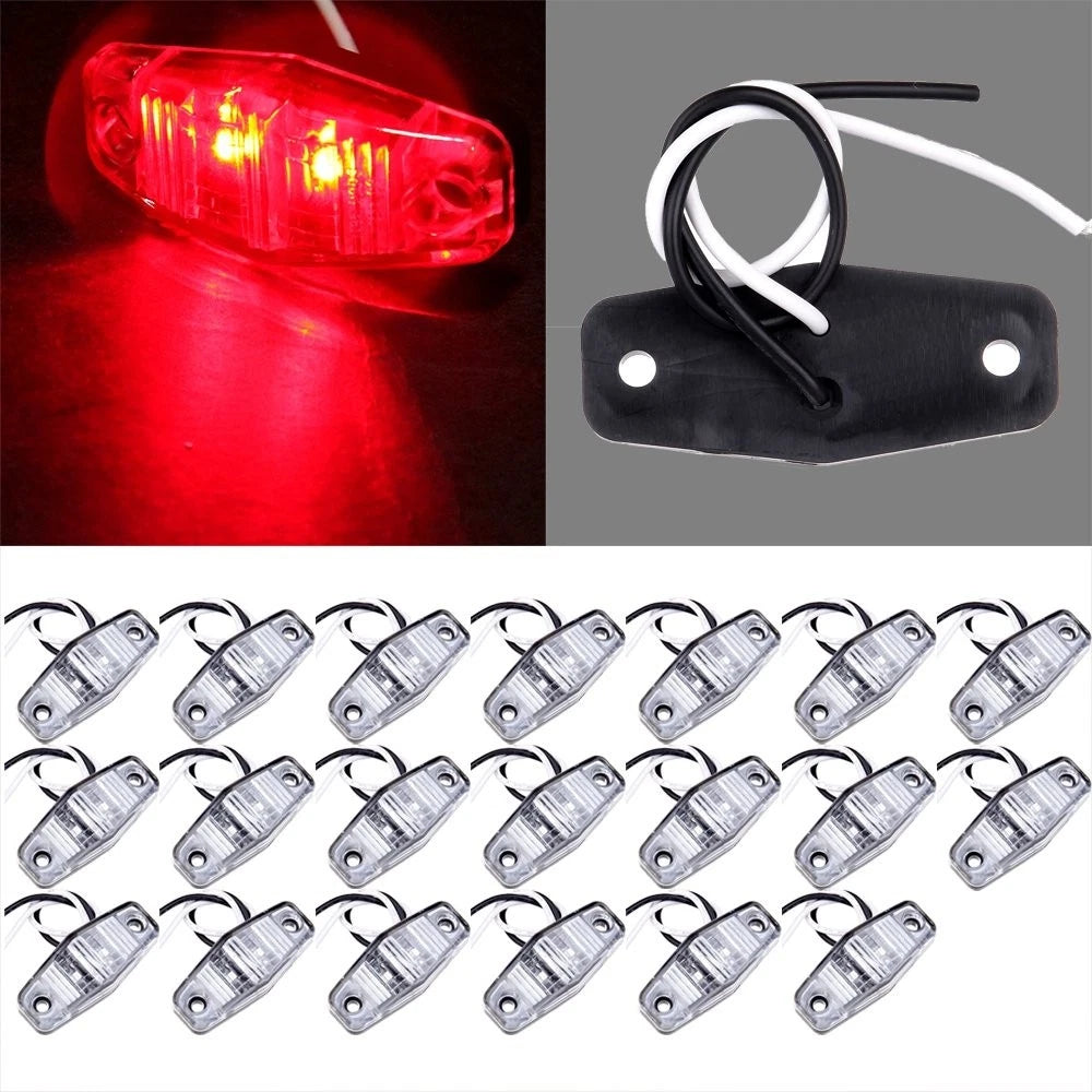 20Pcs Surface Mount Mini Clear/Red Side Marker Clearance Light for Pickup