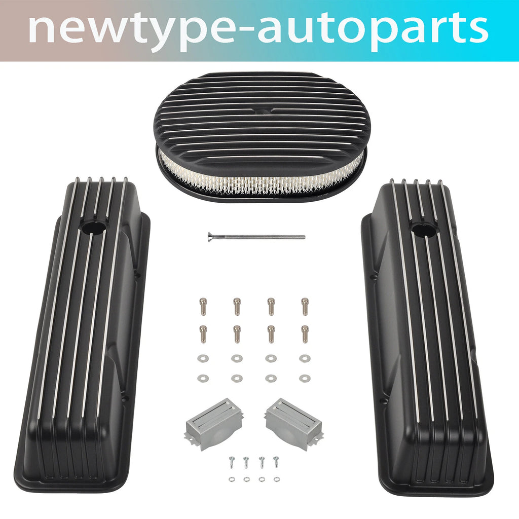 Tall Finned Valve Covers & 12" Oval Air Cleaner Kit for SBC Chevy (1958–1986)