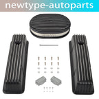 Tall Finned Valve Covers & 12" Oval Air Cleaner Kit for SBC Chevy (1958–1986)