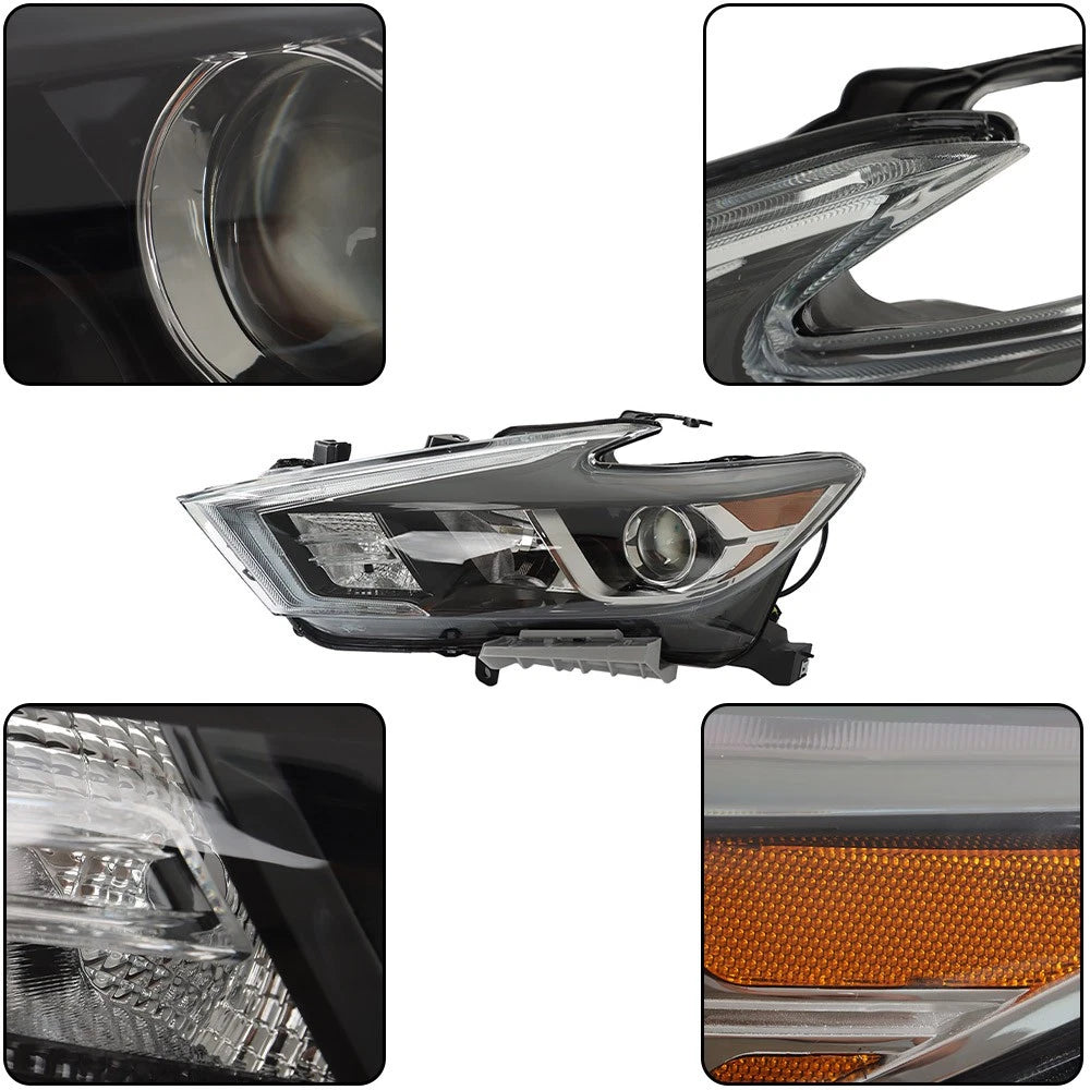 LH Headlight Chrome for Nissan Maxima S SL SV (2016–2018) Halogen LED DRL