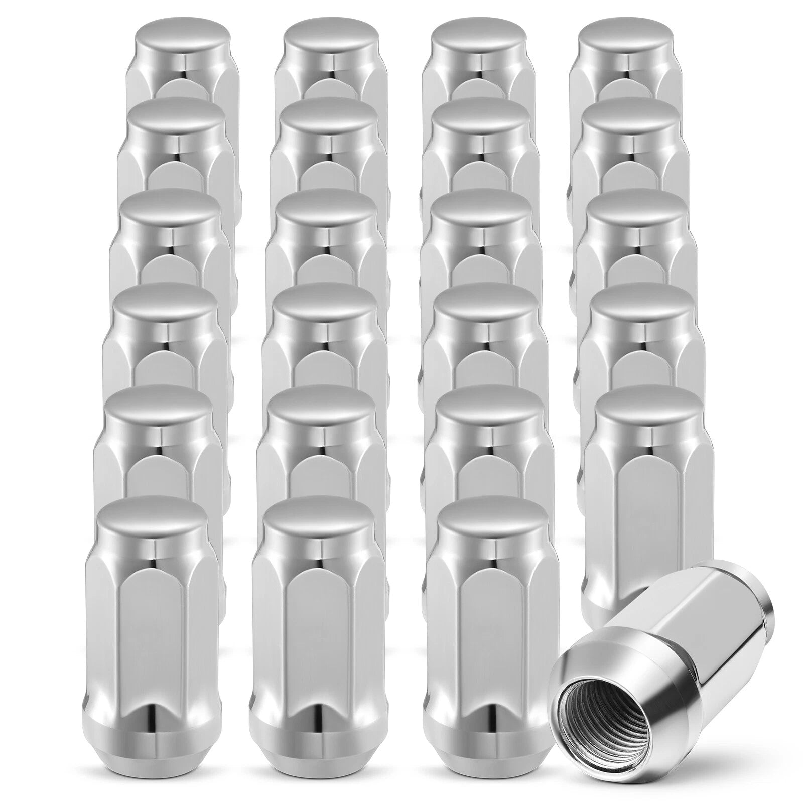 Chrome Bulge Acorn Lug Nuts Set for 14x1.5 Thread (2001-2024)