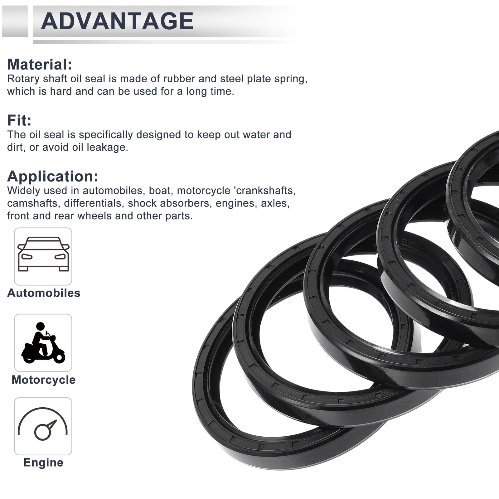 Set of 5 Oil Seal Rotary Shaft Seals for Various Models (75x90x12mm)