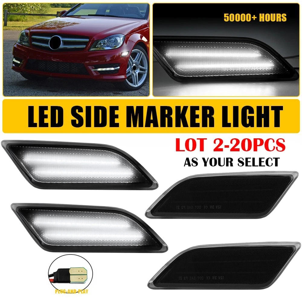 2X Front Smoked White Side Marker Light for Benz C250 C300 C350 C63 (2012–2014)