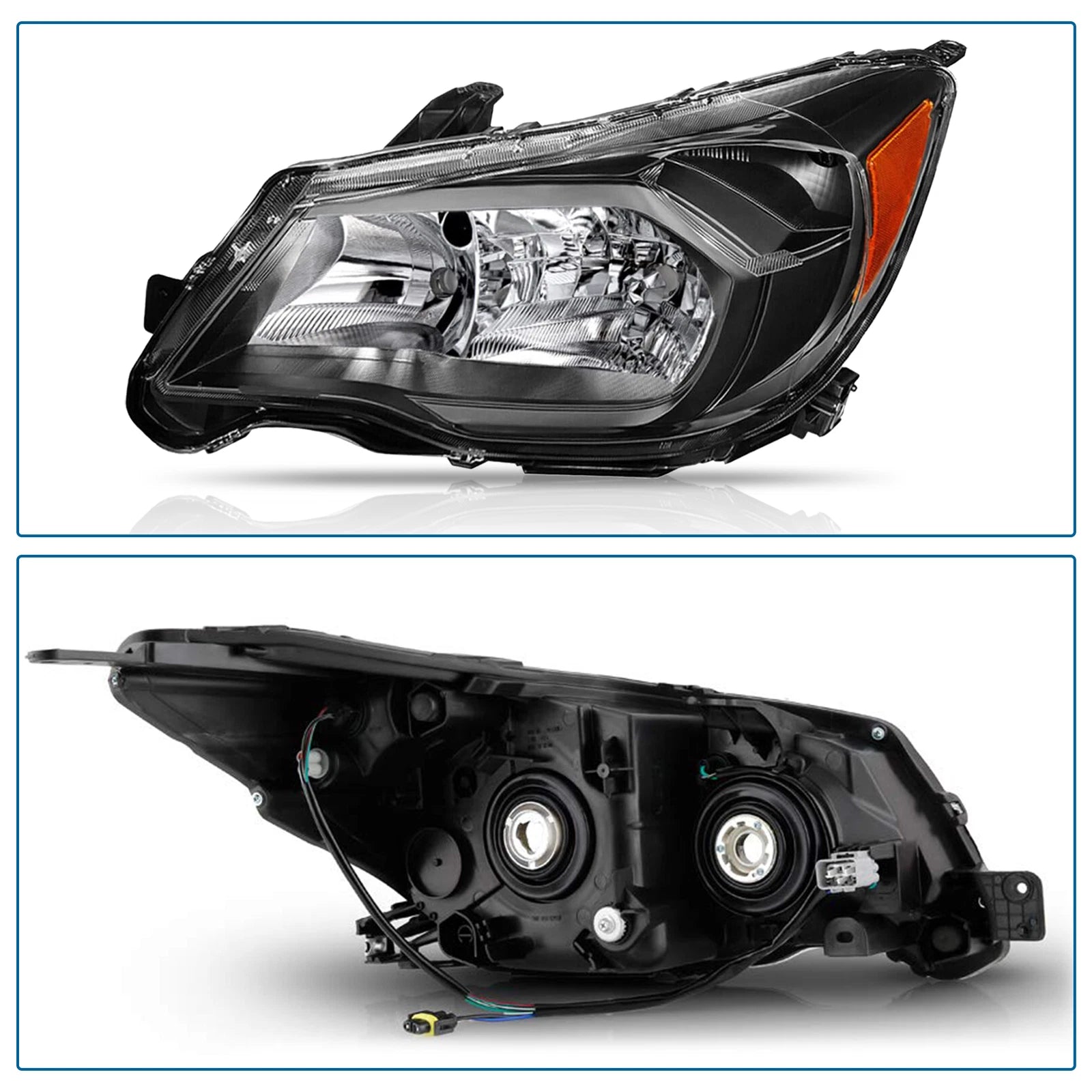 Pair of Black Halogen Headlight Lamps for Subaru Forester (2014–2016)