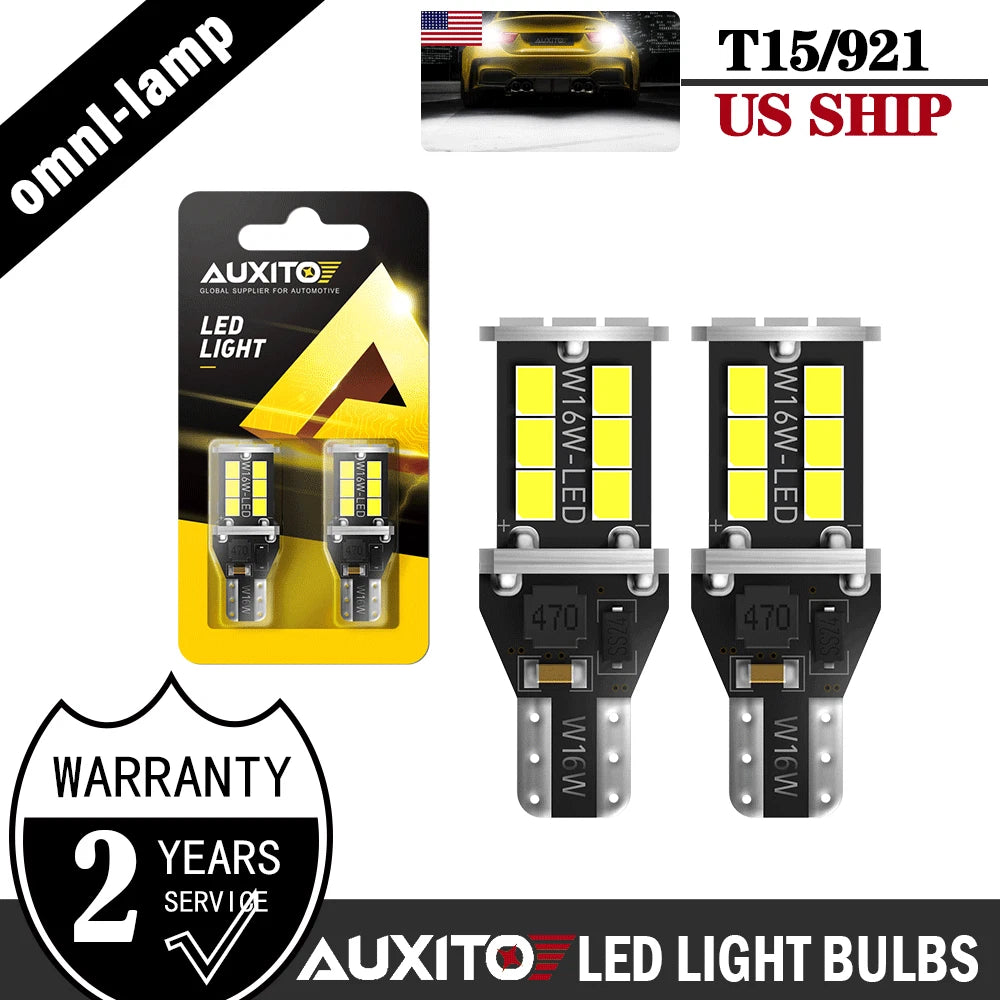 2X White LED Backup Reverse Light Bulbs for Car (912, 921, T15, W16W)