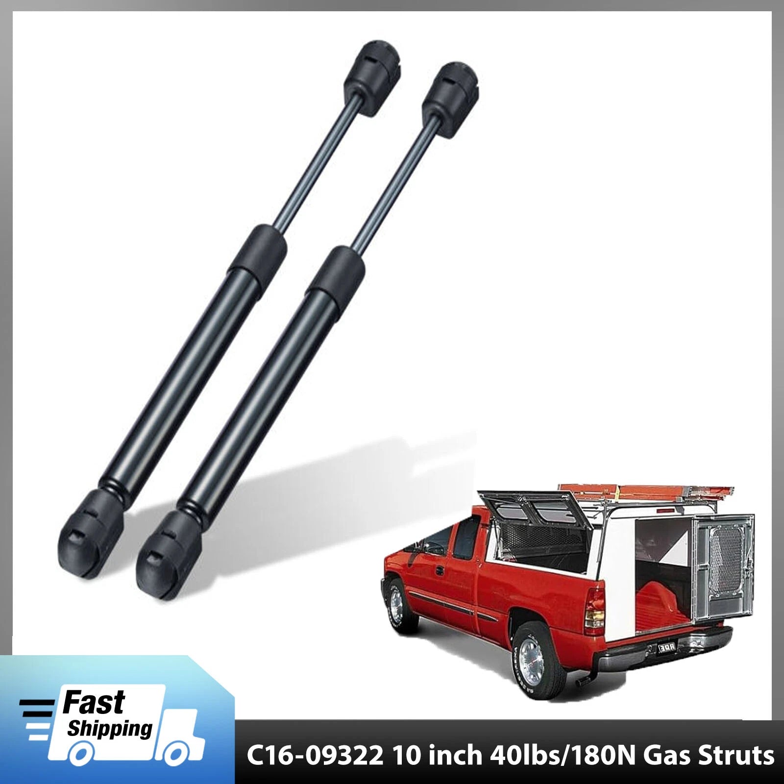 2X Gas Struts for Truck Tool Box Lid (10", 40lbs/180N)