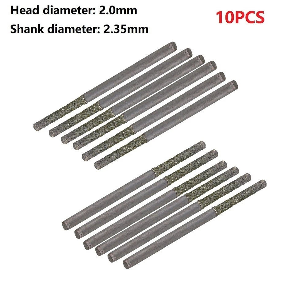 10pcs 2mm Diamond Coated Drill Bits for Lapidary Work (42mm Shank)