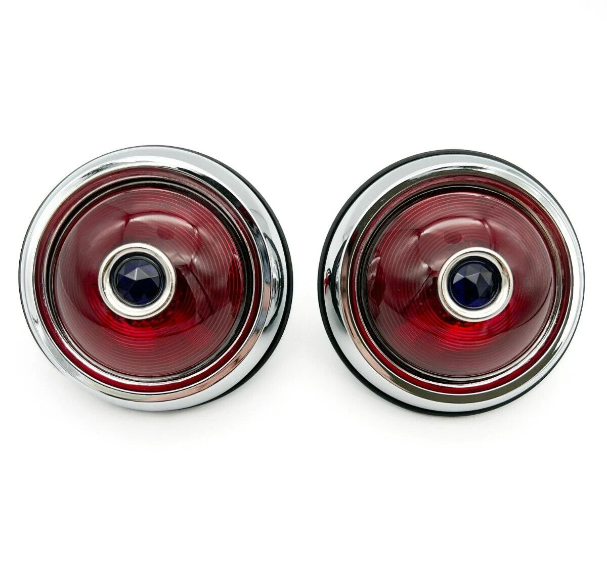 Tail Lights Pair with Blue Dot for Pontiac 1950 Round Style Glass Lens