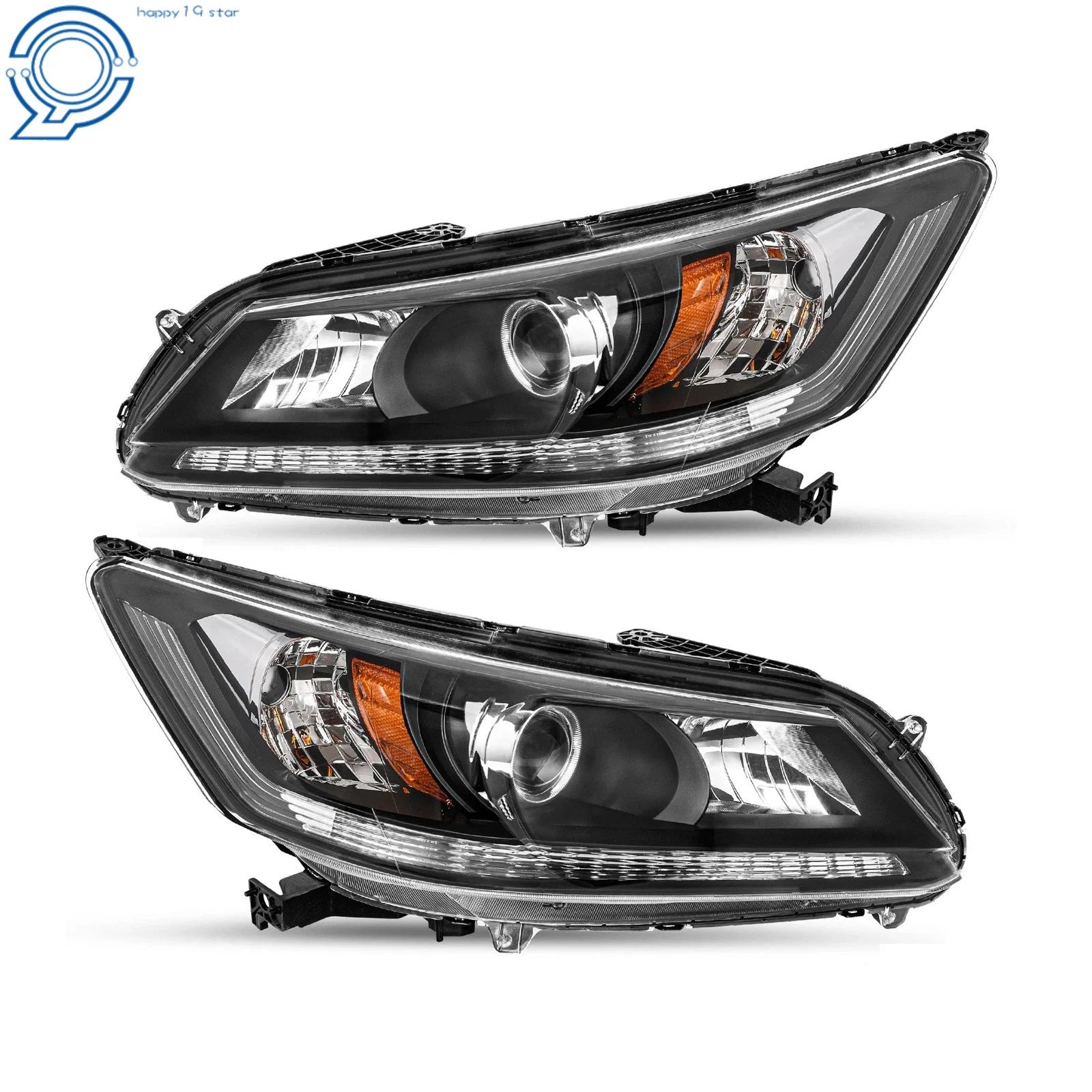 Headlight Set for Honda Accord (2013–2015) Halogen Black