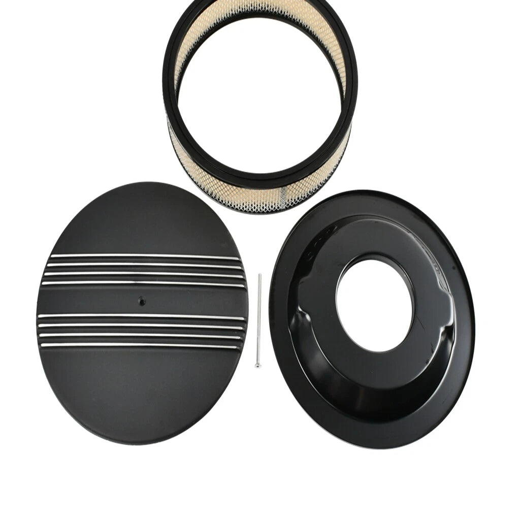 Set of 2 Oval Half Finned Aluminum Air Cleaners for Chevy Ford Mopar (14")
