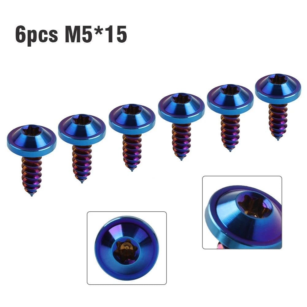 Set of 6 Titanium M5x15mm Torx Head Self Tapping Screws for Automotive Use