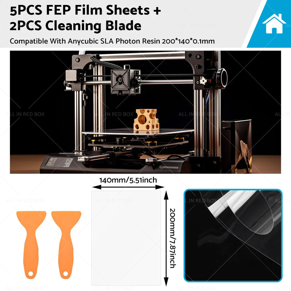 5PCS FEP Film Sheets for Anycubic Resin 3D Printer (200x140mm)