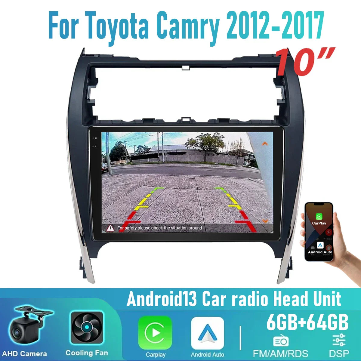 6-64GB Wireless CarPlay Android13 Head Unit Upgrade for Toyota Camry (2012-2017)