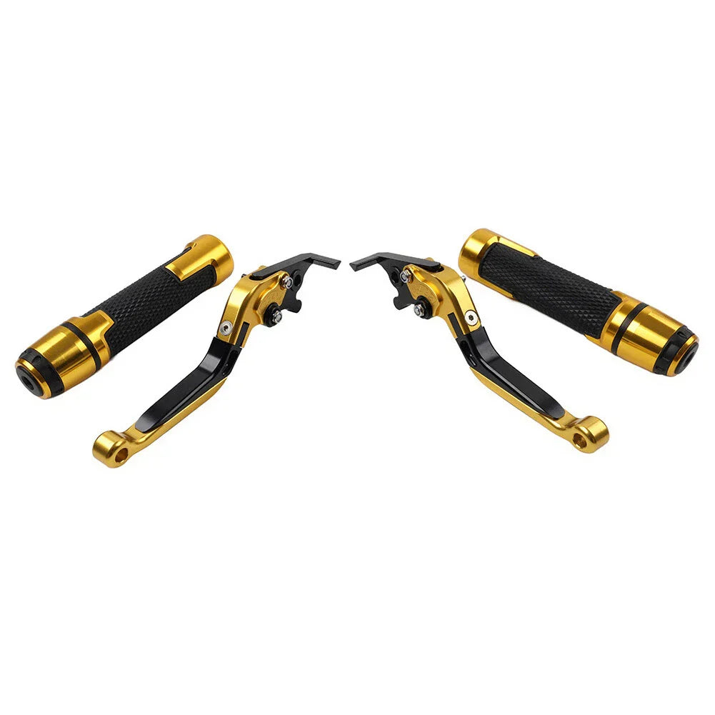 Gold Extendable Brake Clutch Levers & Handlebar Grips for Kawasaki ZX1400 (2006-2023)