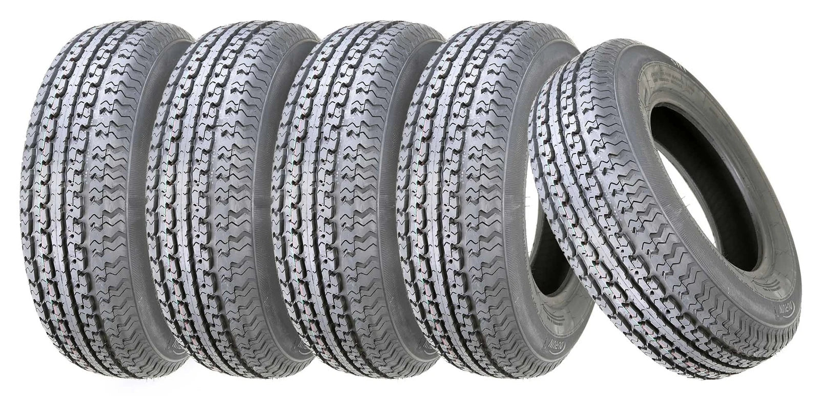 Set of 5 ST205/75R15 Trailer Tires 8PR LRD with Scuff Guard