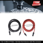 1 Pair 25 Feet Solar Panel 12AWG Extension Cable for Universal Use