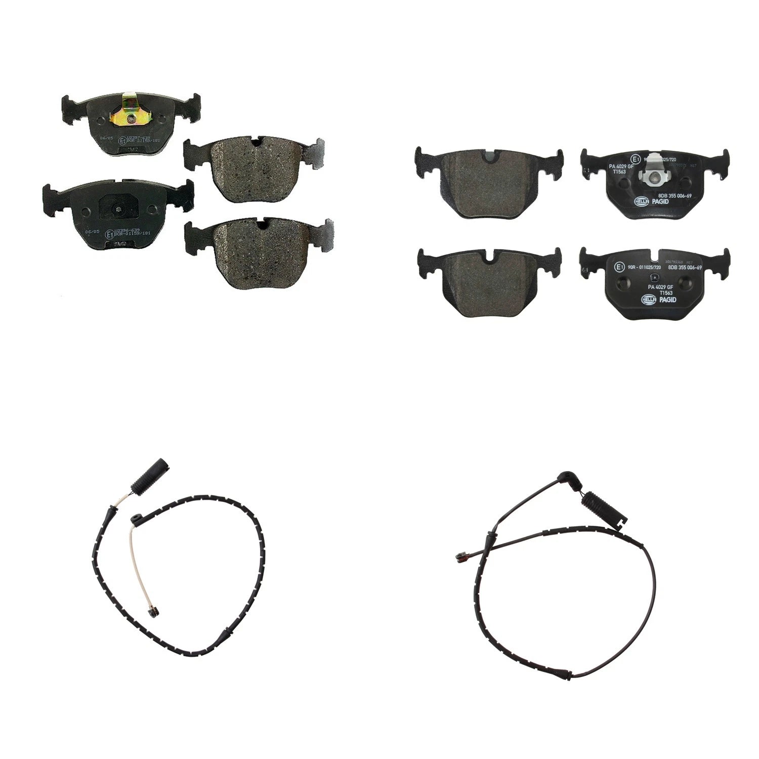Set of 4 Hella Low-Met Disc Brake Pads w/ Sensors for BMW X5 (2000–2006)