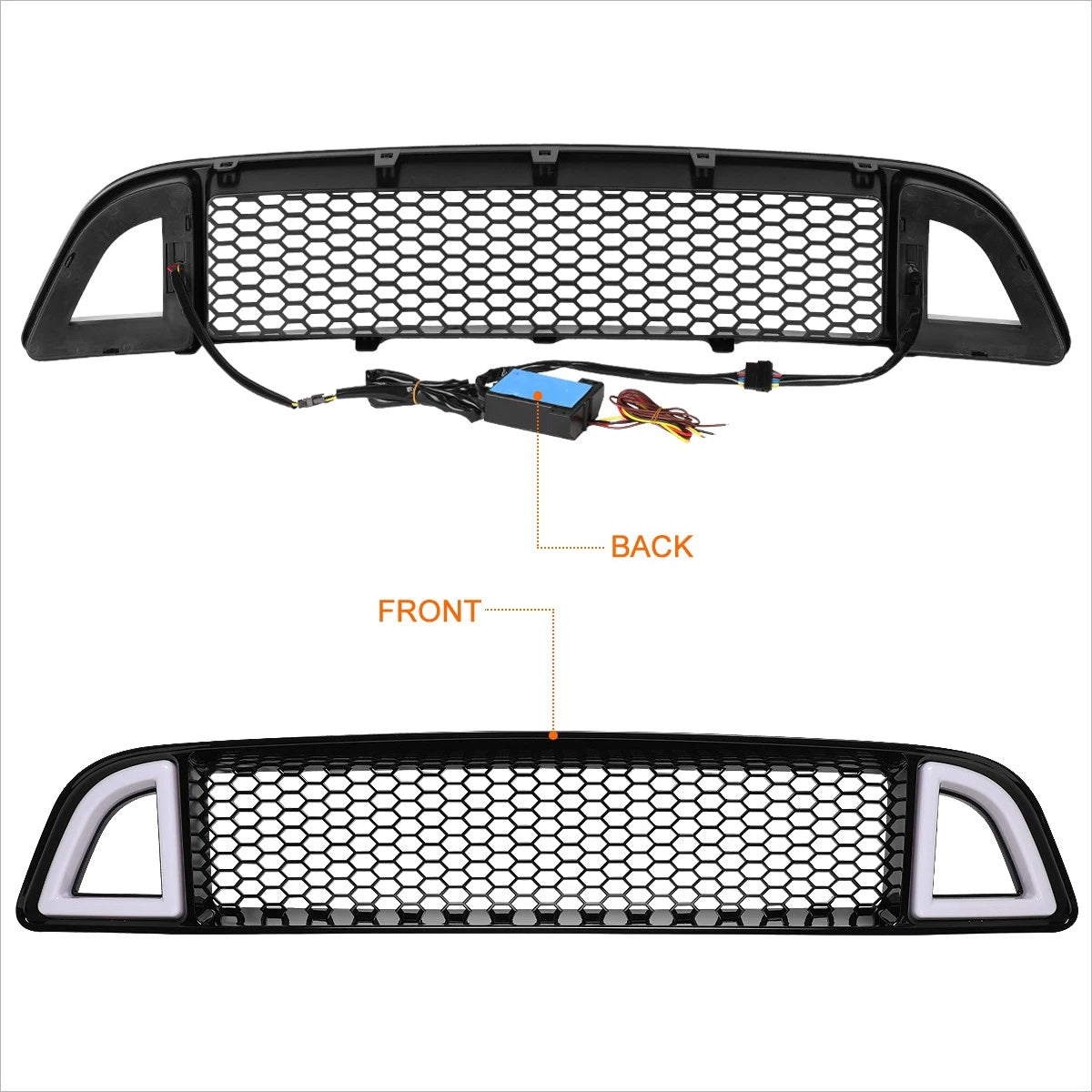 Honeycomb Front Upper Bumper Grille w/Triangle LED DRL for Ford Mustang (2018–2020)