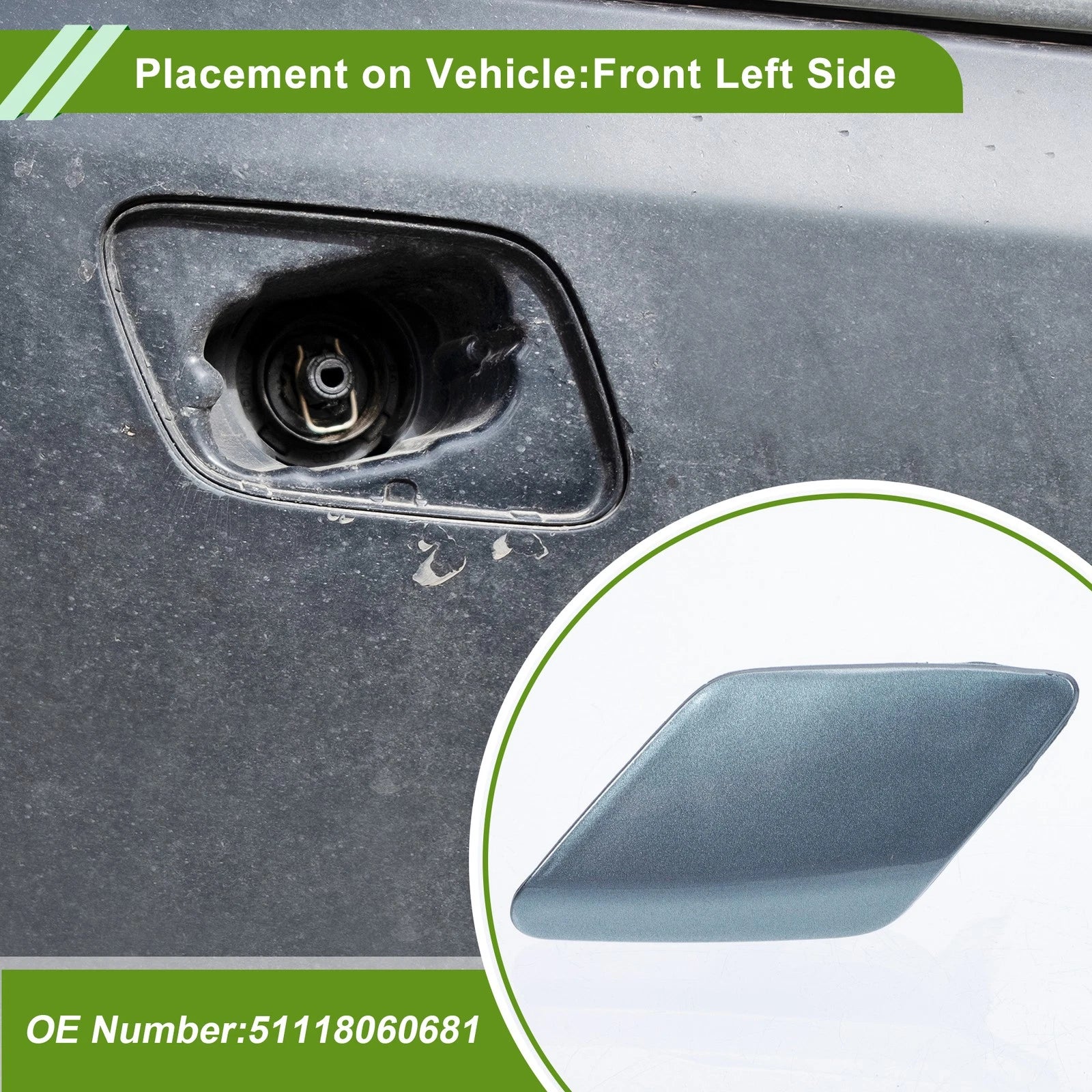 Front Left Washer Nozzle Cover Cap No. 51118060681 for BMW 428i (2014–2016) Gray