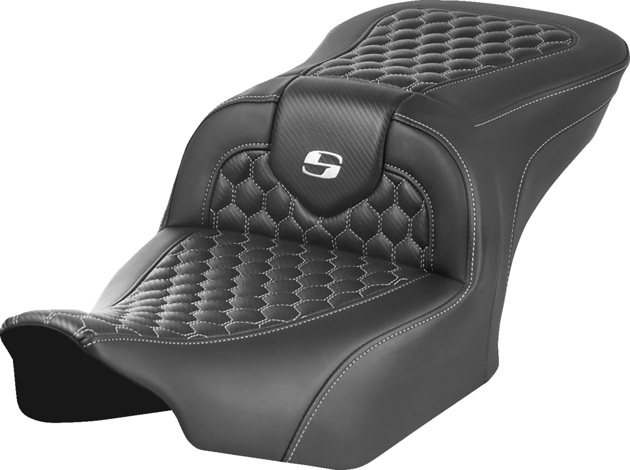 SADDLEMEN Roadsofa Seat for Harley Davidson (2014–2023) - Honeycomb, White Stitch