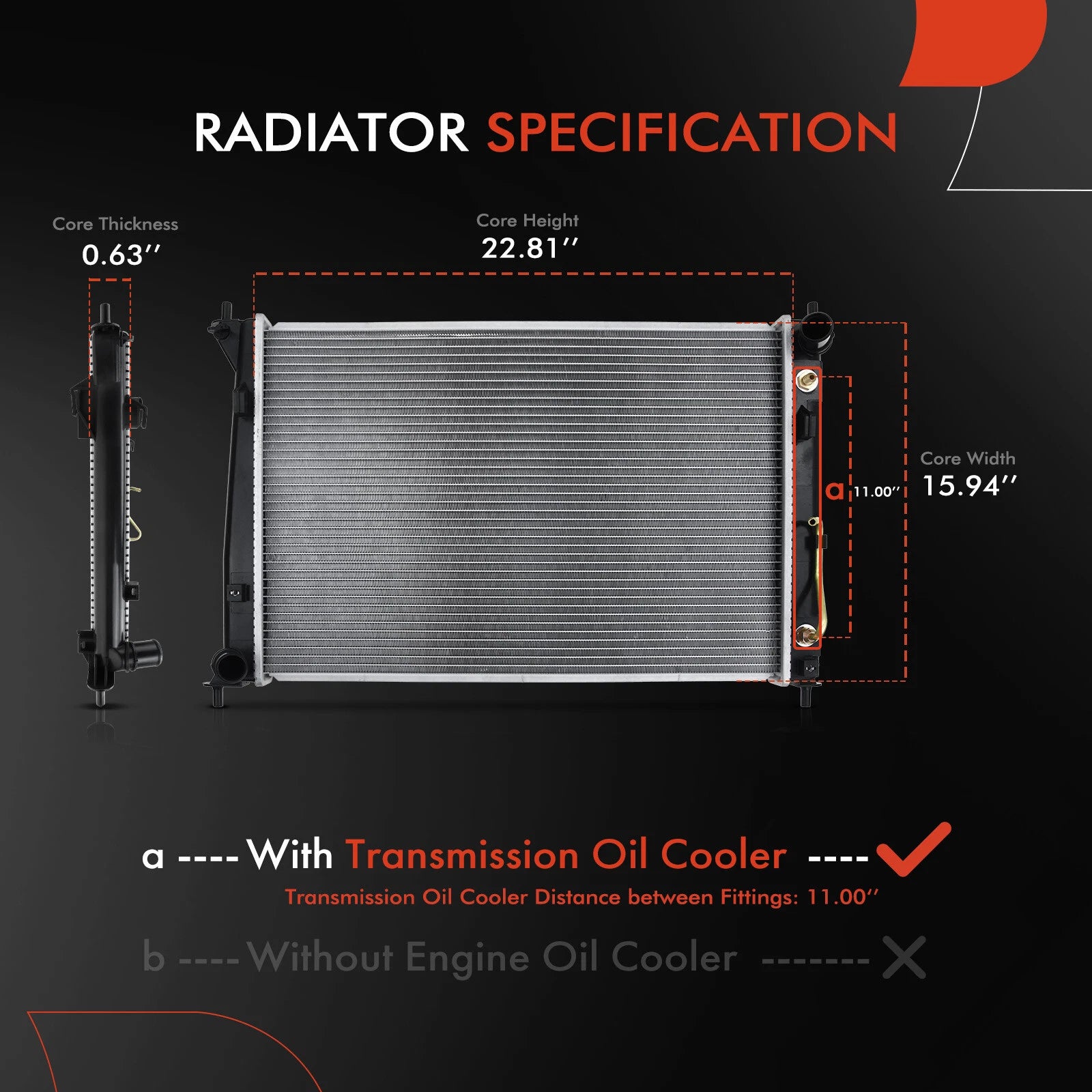 Radiator with Oil Cooler for Kia Soul (2010–2011)