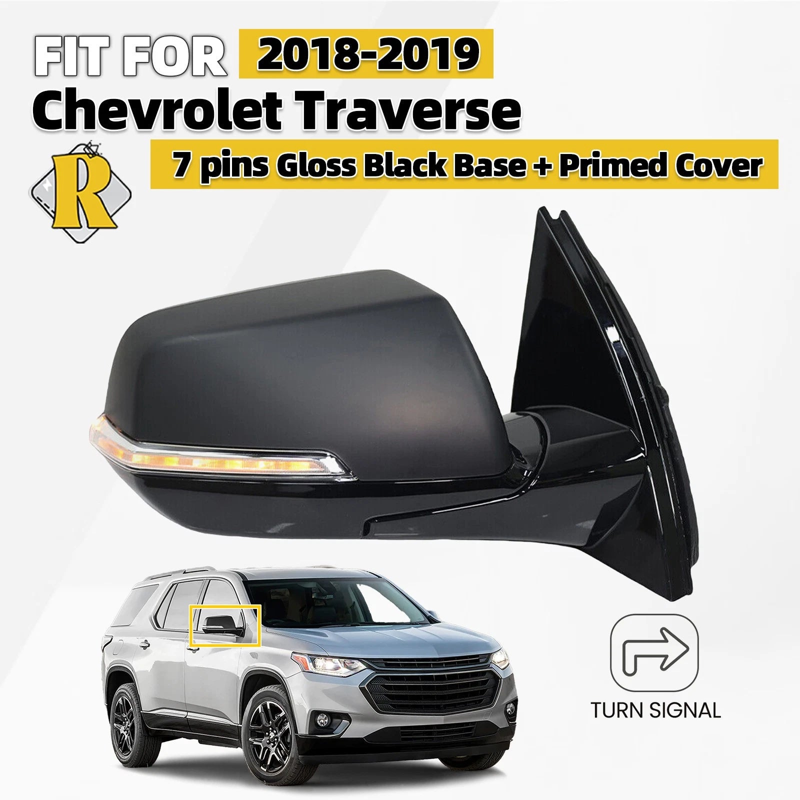 Side Mirror for Chevrolet Traverse (2018–2019) with Turn Signal, Right, 7 Pin