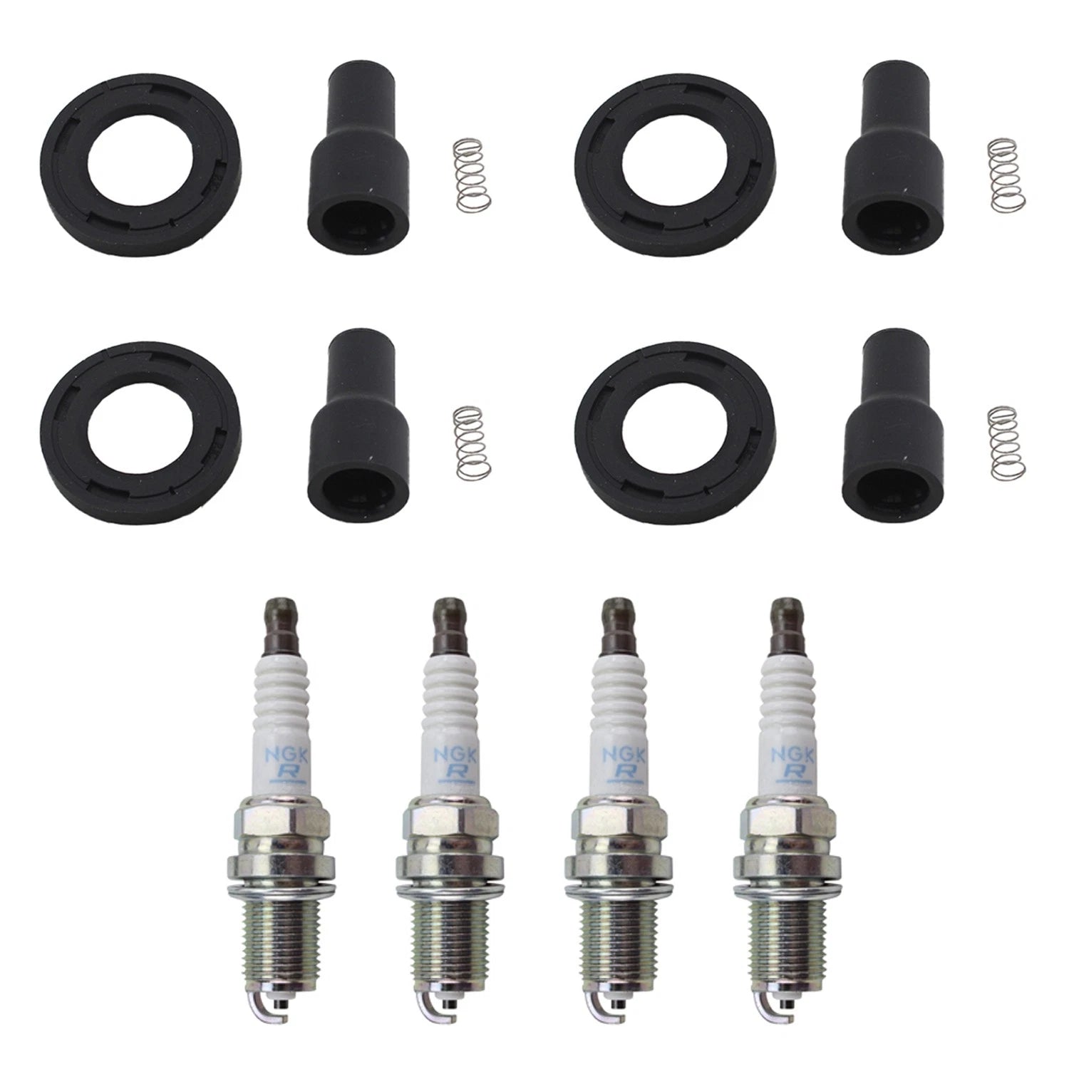 Set of 4 NGK Standard Spark Plugs & Coil Boots for Toyota Celica Corolla Matrix Prizm (1990–2005)
