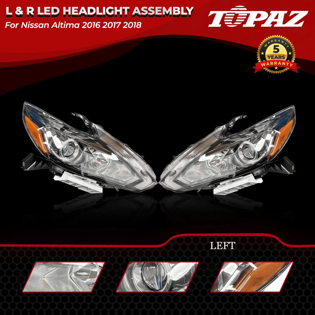 Set of 2 LED Headlights Assembly for Nissan Altima (2016–2018)