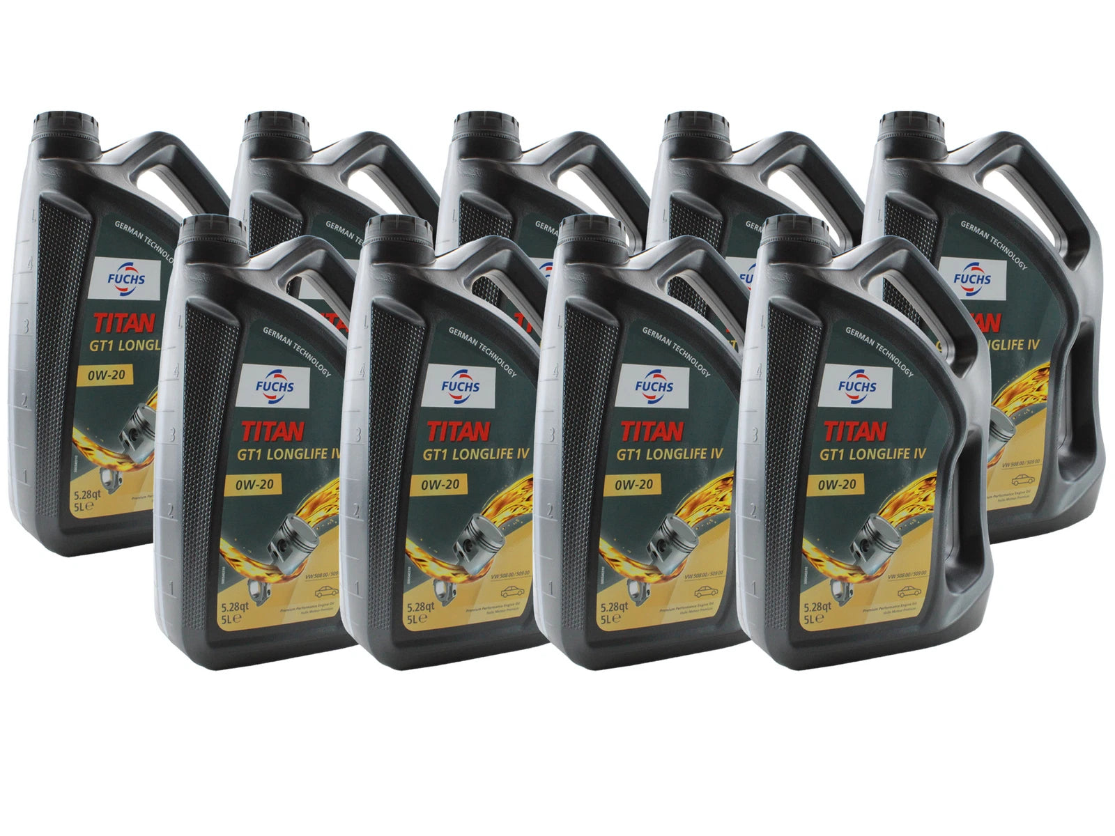 Set of 9 Fuchs TITAN GT1 LONGLIFE IV SAE 0W-20 Engine Oil (45 Liter)