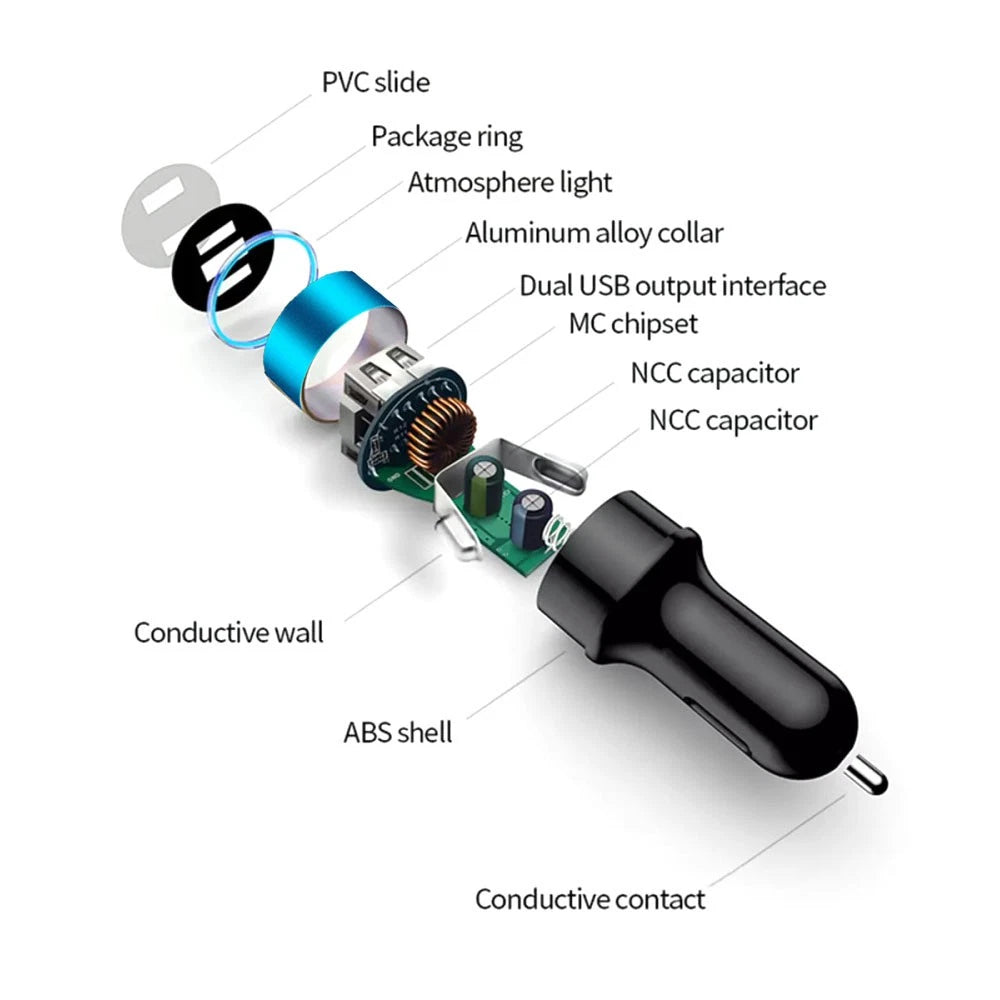 LED Dual USB Fast Charger for Cars (QC3.0)