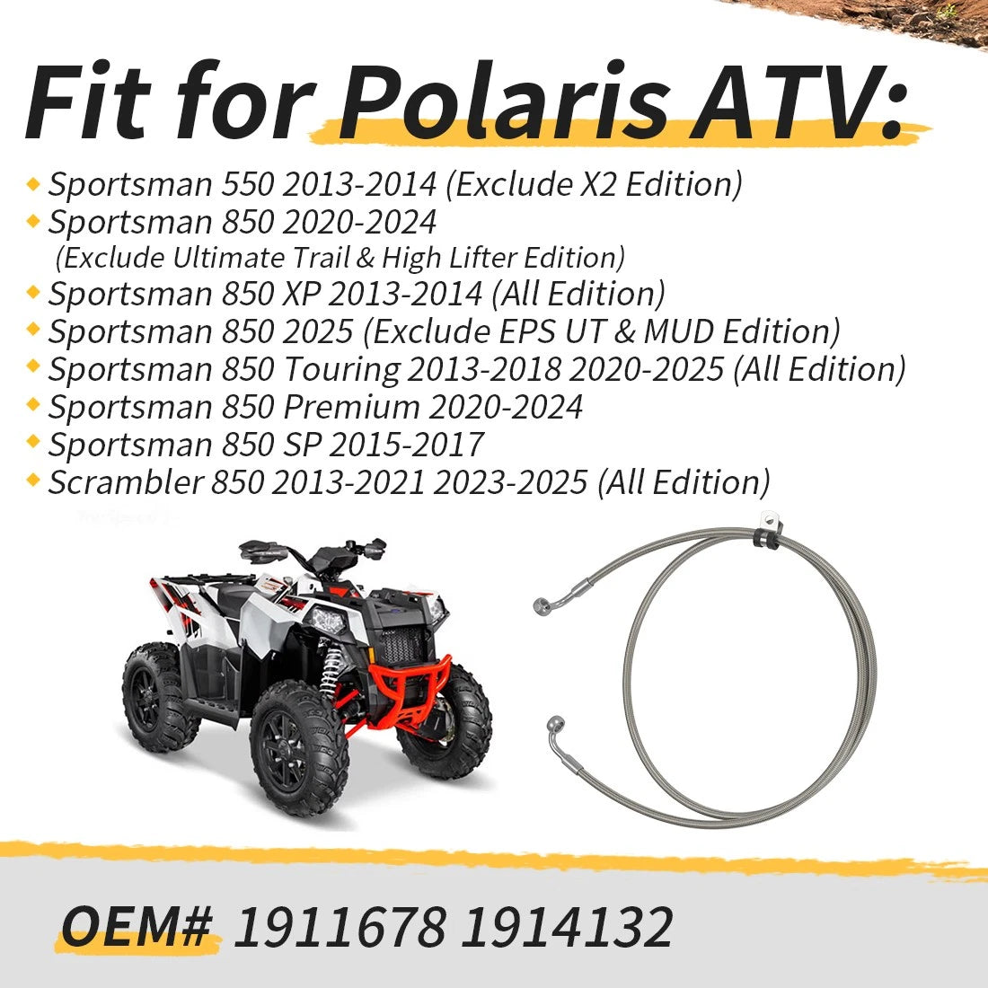 Rear Brake Line for Polaris Scrambler 850 (2013–2025) 1911678 1914132