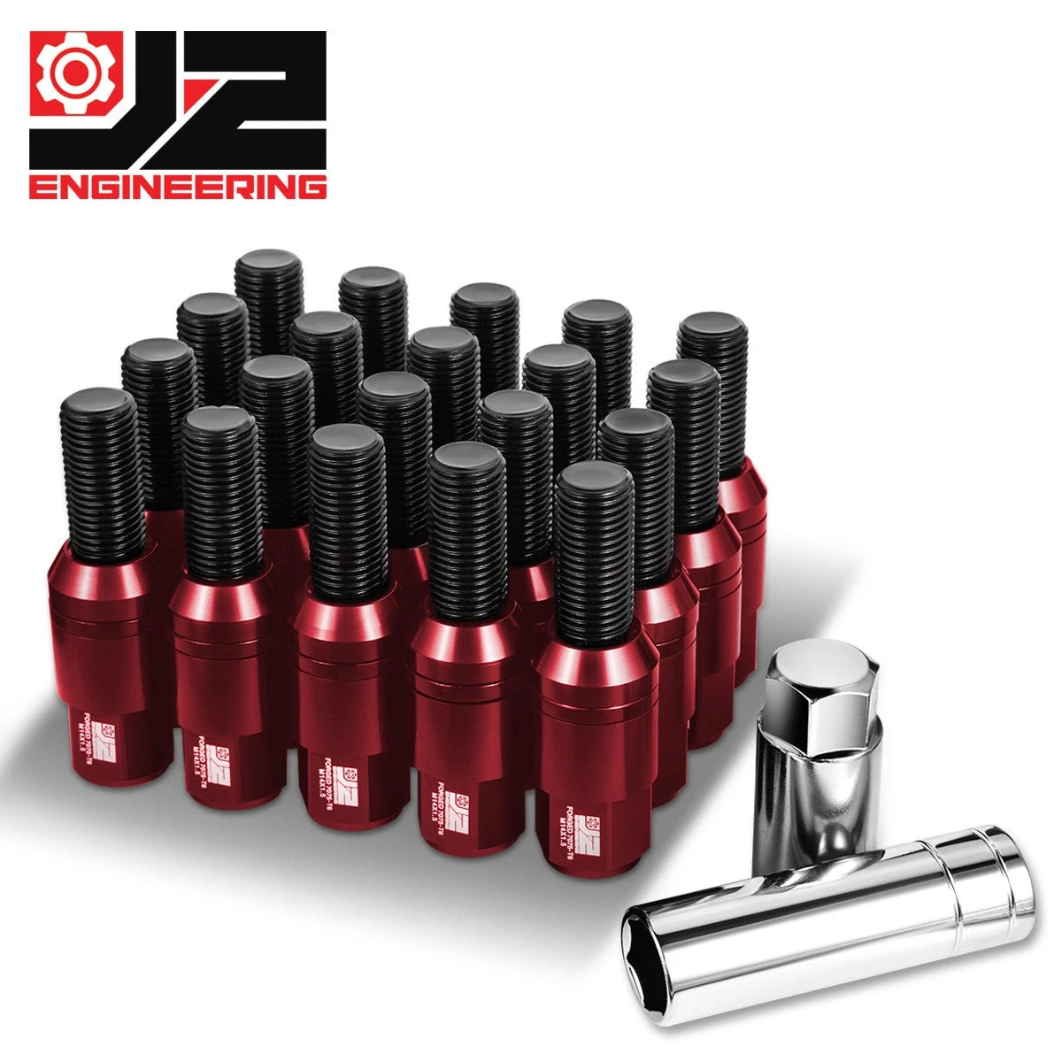 Set of 20 Closed End Lug Nuts M14x1.5 for J2 (Aluminum Red)