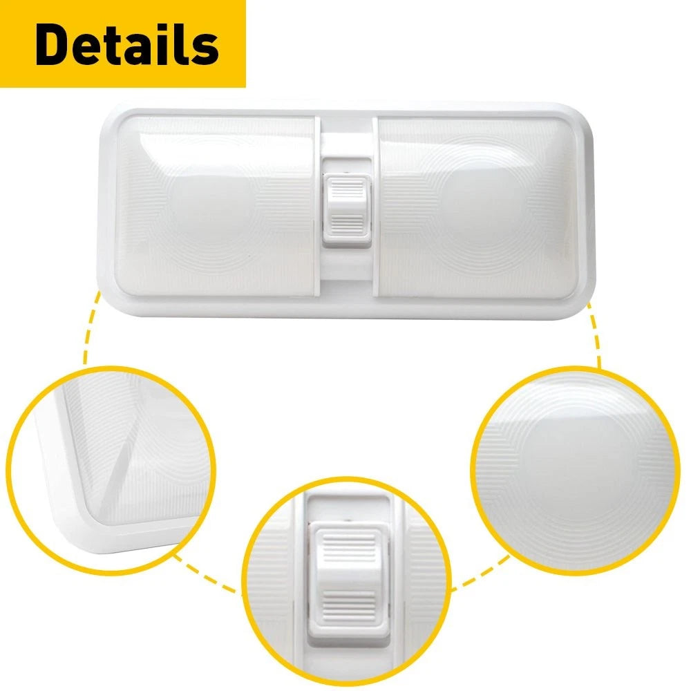 12V LED Ceiling Light for RV Trailer Camper (Double Dome)
