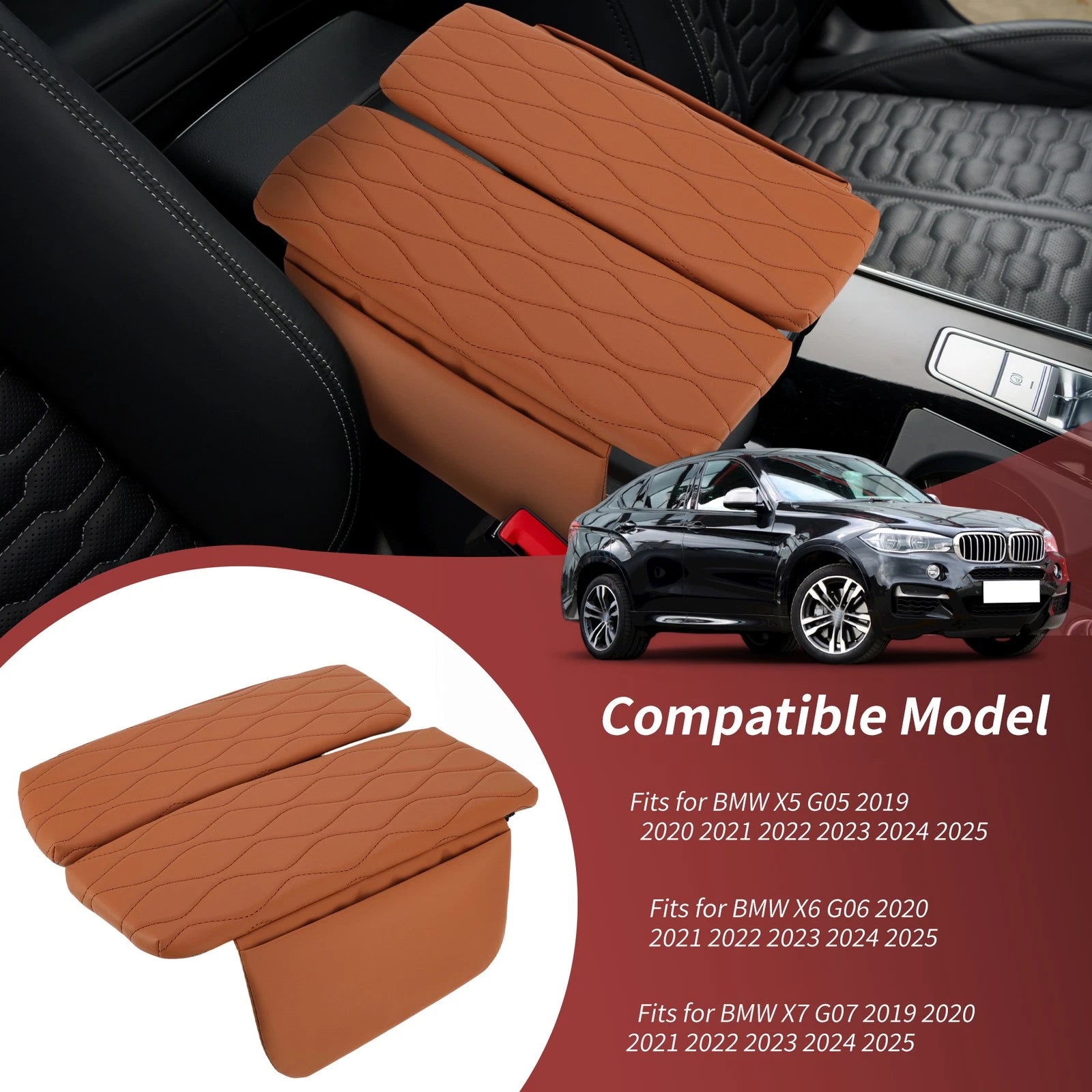 Center Console Cover for BMW X5 G05 (2019–2025) Napapi PVC Armrest Brown
