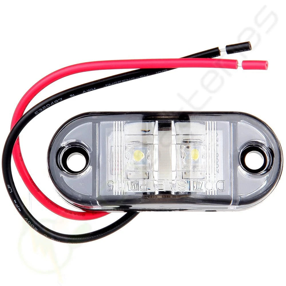 Set of 10 Oval Side Marker Clearance Light Clear Lens White LED for Kenworth (12V)