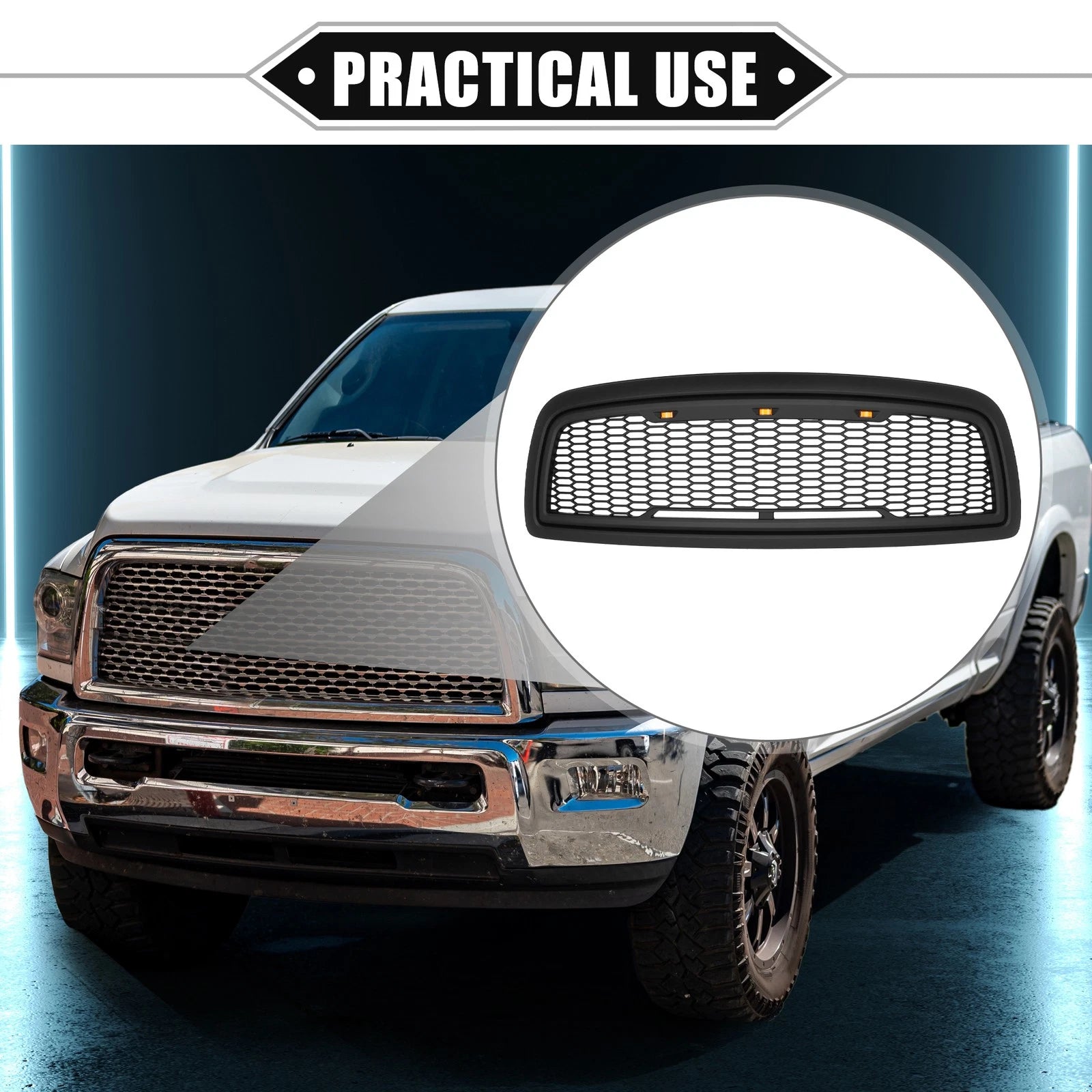 Front Grille Assembly with LED Lights for Dodge Ram 3500 (2010) 767153638121