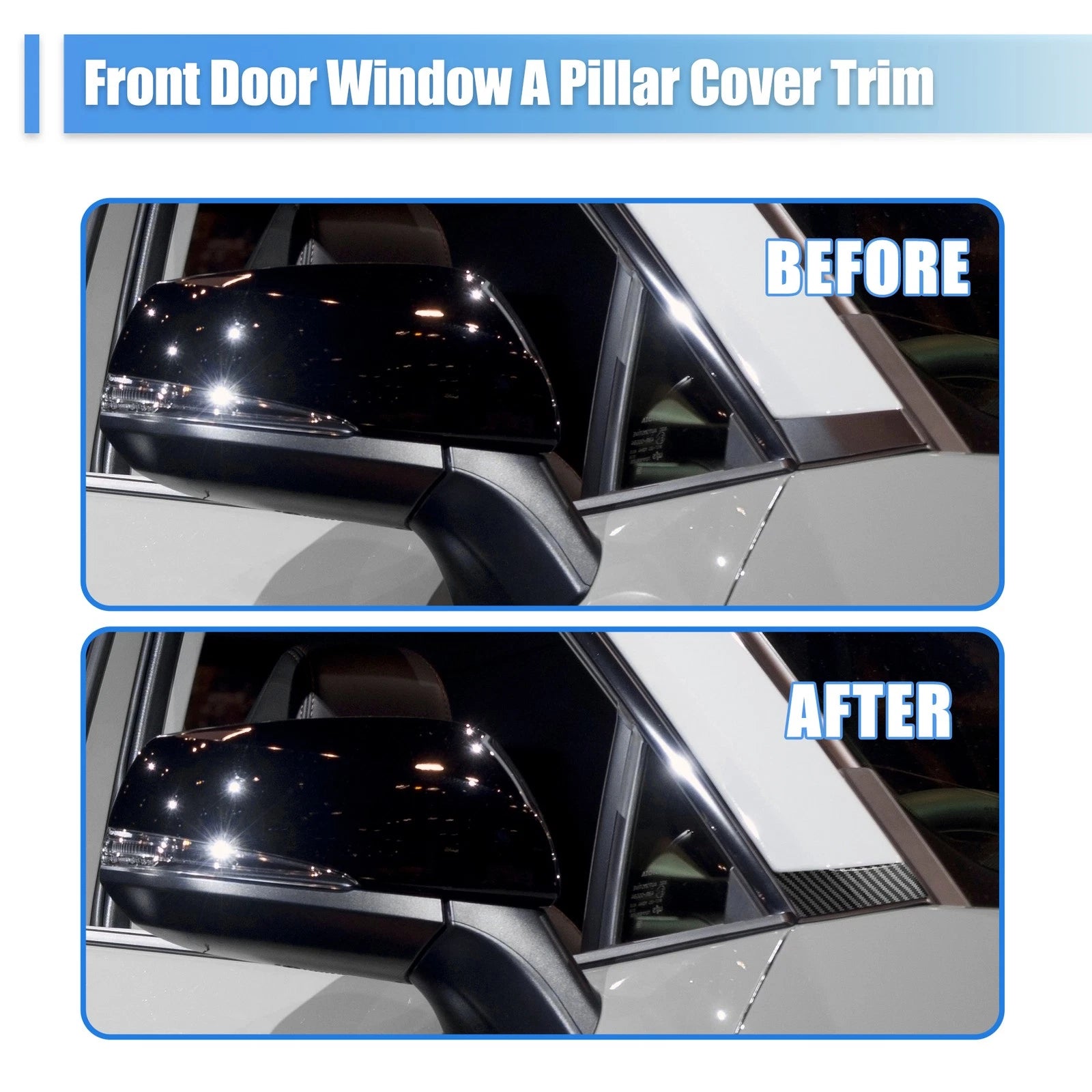 Carbon Fiber Pattern Front Door Window A Pillar Cover Trim for Toyota RAV4 (2019–2023)