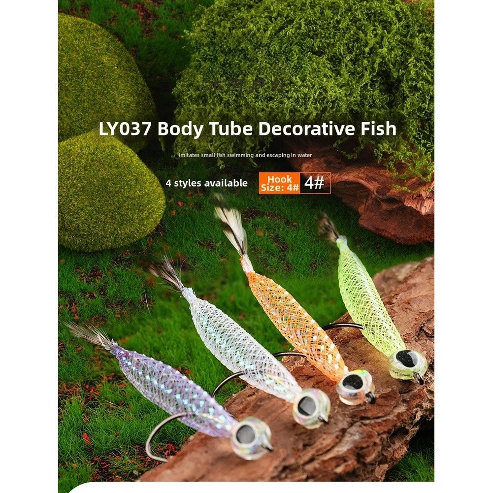 Fly Fishing Lure with Flash Body Tube, Natural Feather Tail, 3D Eyes
