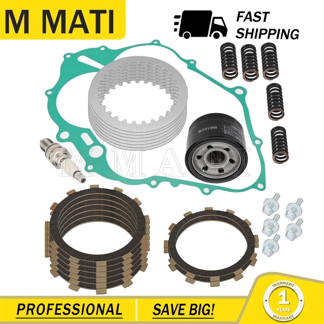 Clutch Friction Steel Plates Gasket Kit Oil Filter for Yamaha YFM660R (2001–2005)