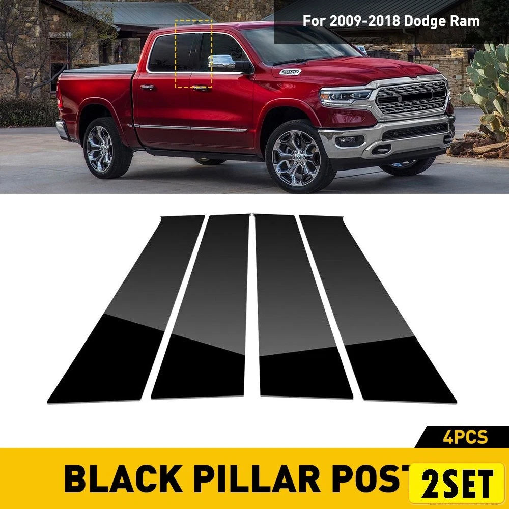 Set of 8 Black Gloss Pillar Post Decals for Ram Dodge 2009–2018 Crew Cab