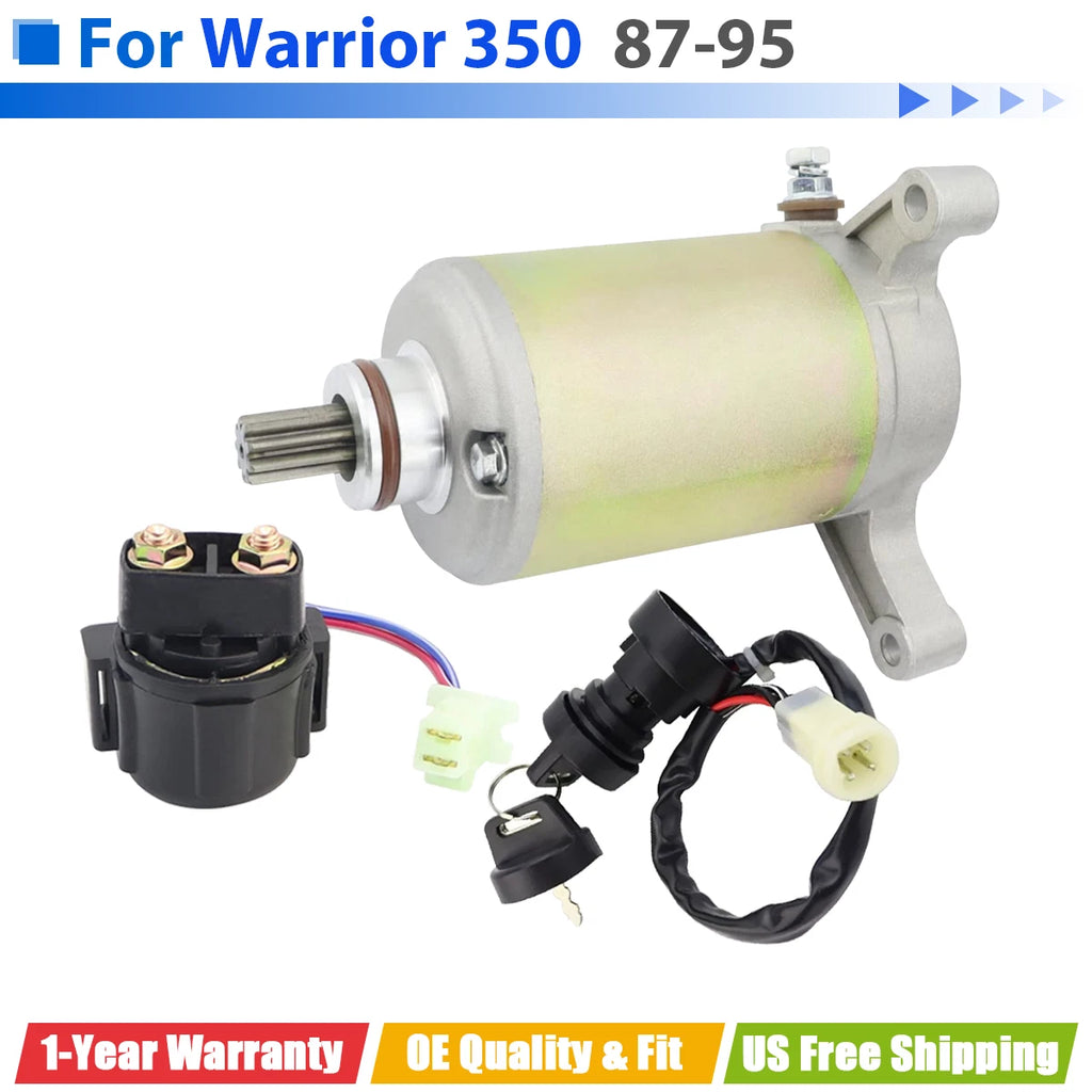 Starter for Yamaha Warrior 350 YFM350 (1987–1995) with Relay & Key Switch