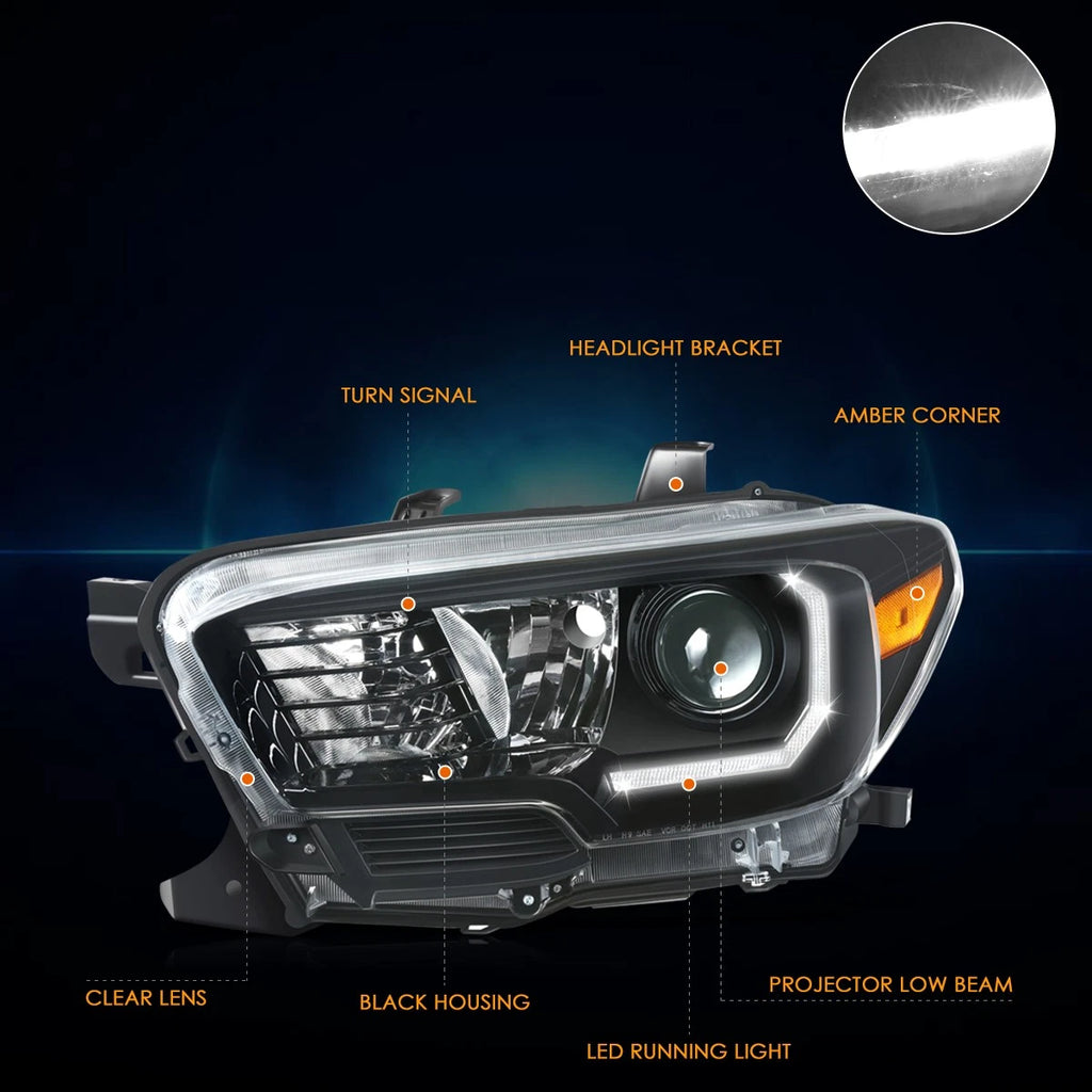 LED Projector Headlights for Toyota Tacoma (2016–2023) - Black Housing