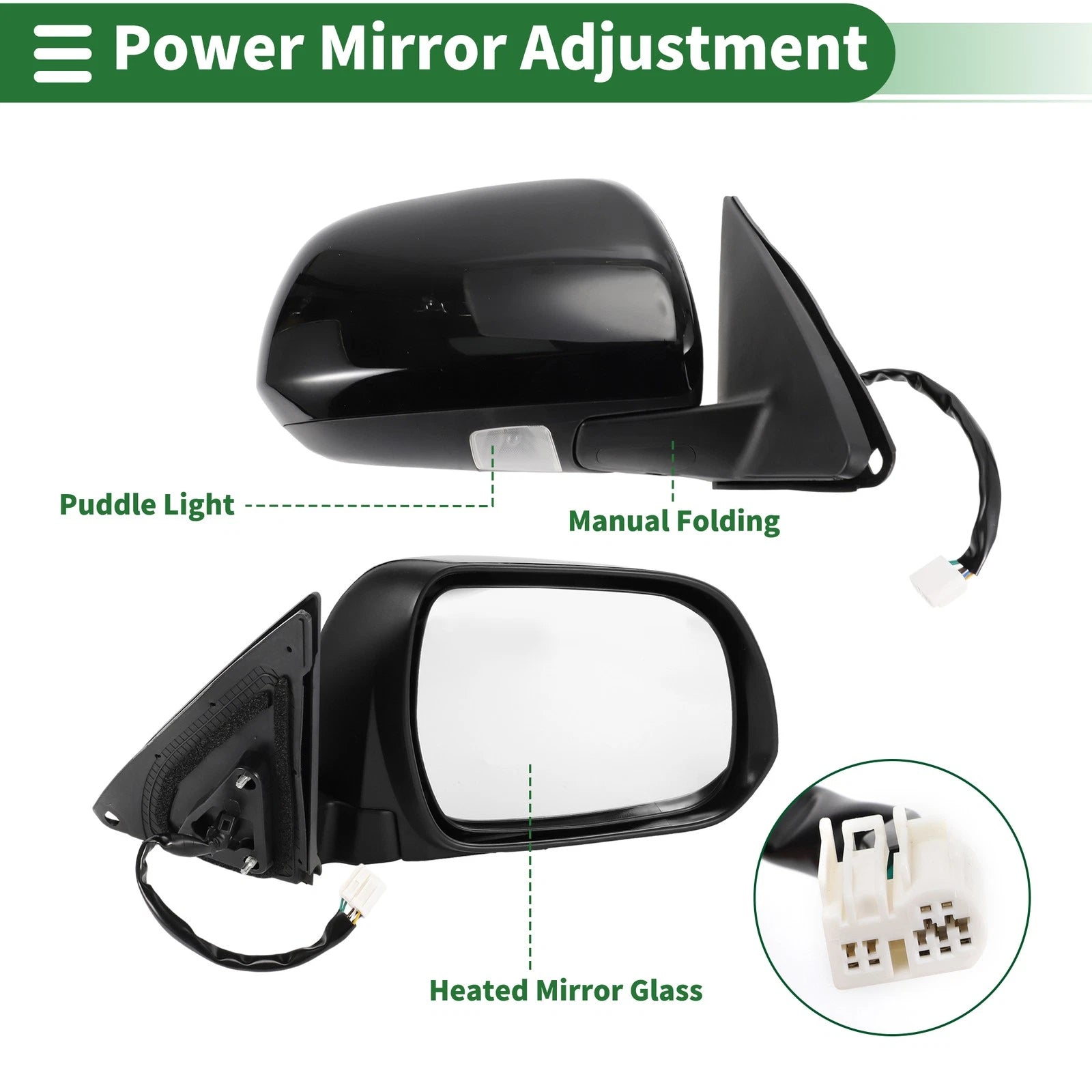 Right Side Door Mirror for Toyota Highlander (2008–2013) Manual Folding Gloss Black